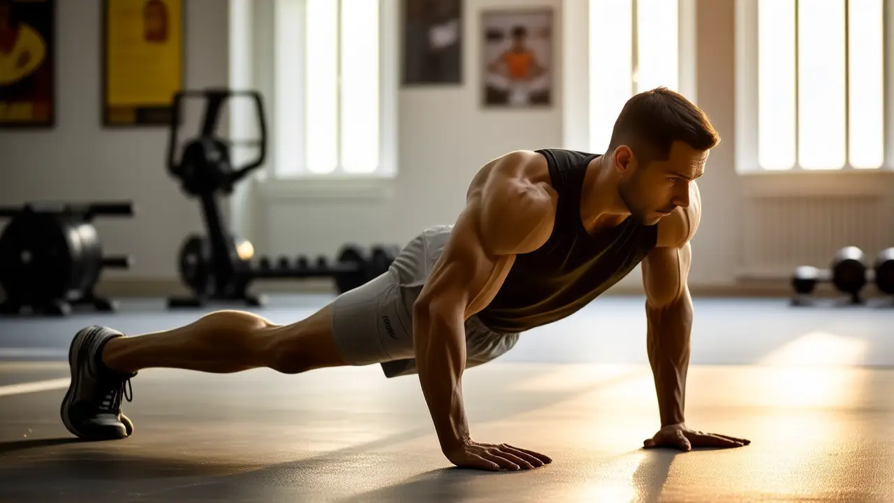Atleta español musculoso en plank intenso
