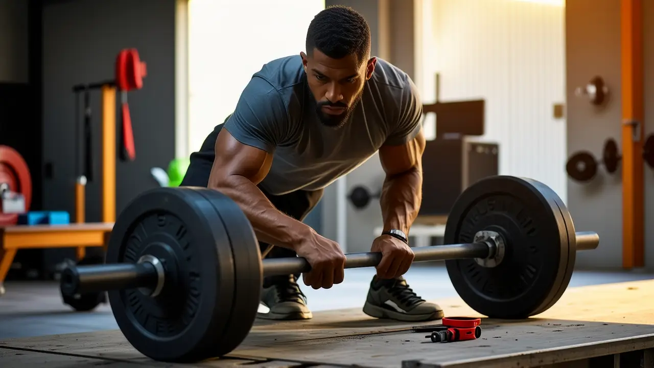 Un fotógrafo examina meticulosamente una barra en gimnasio