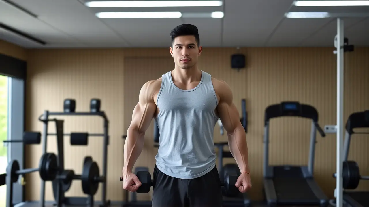 Atleta español musculoso en sesión intensa