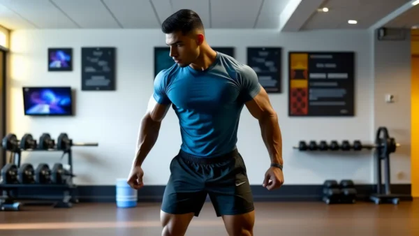 Un hombre atlético levanta pesas con energía