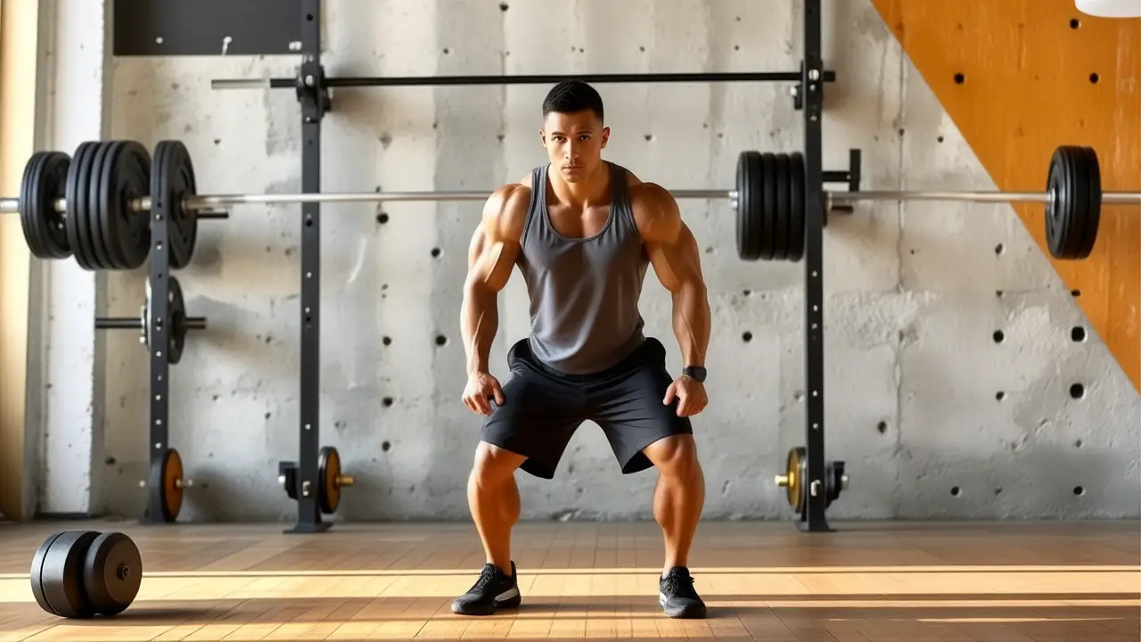 Atleta español musculoso realiza burpees con determinación