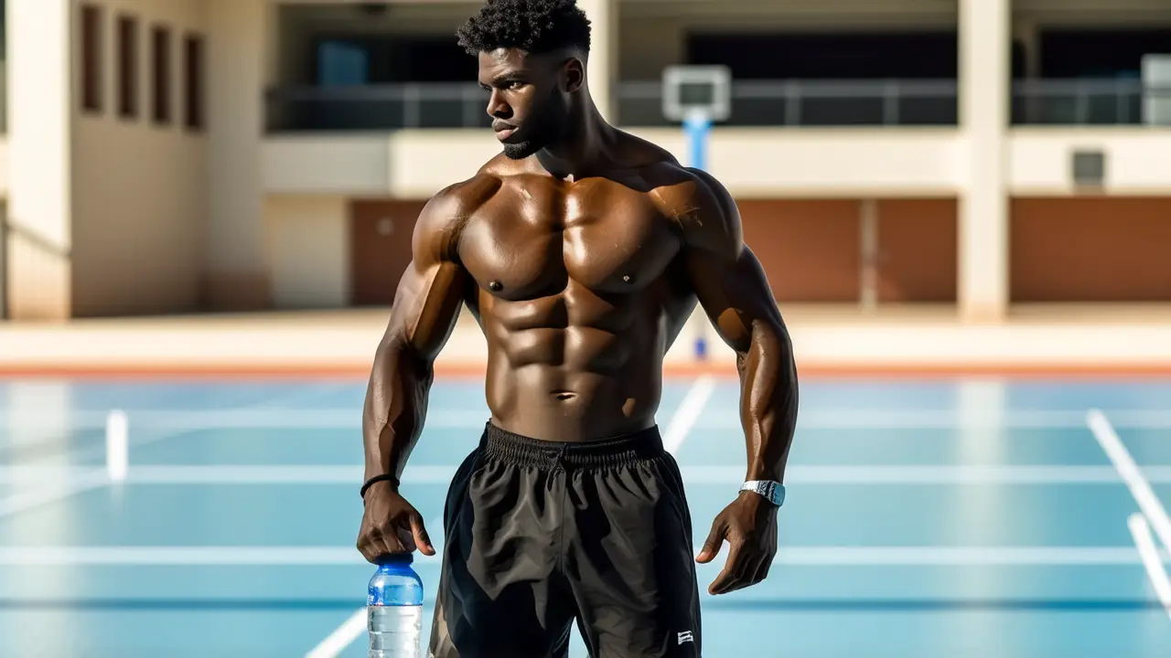 Atleta español musculoso en luz dorada