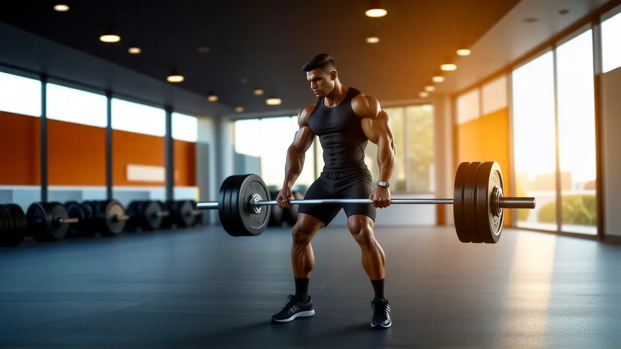 Un atleta español fuerte levanta pesas con determinación