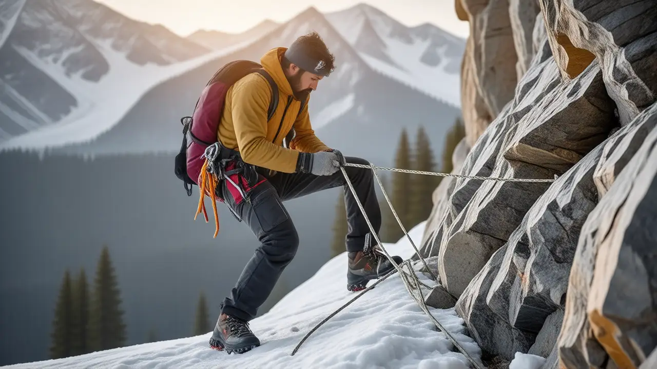 Un hombre atlético asiste a un escalador en roca