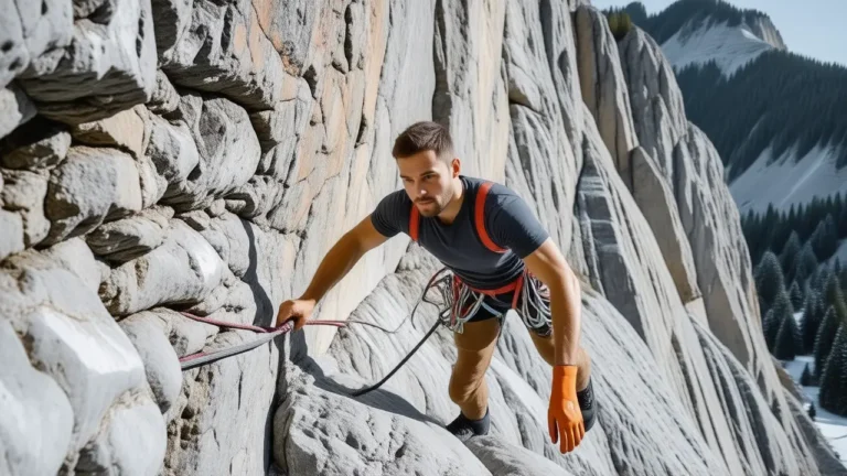 Un alpinista español ayuda en una roca imponente