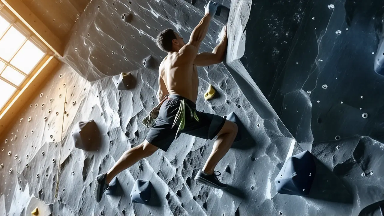 Climador español musculoso en luz dramática