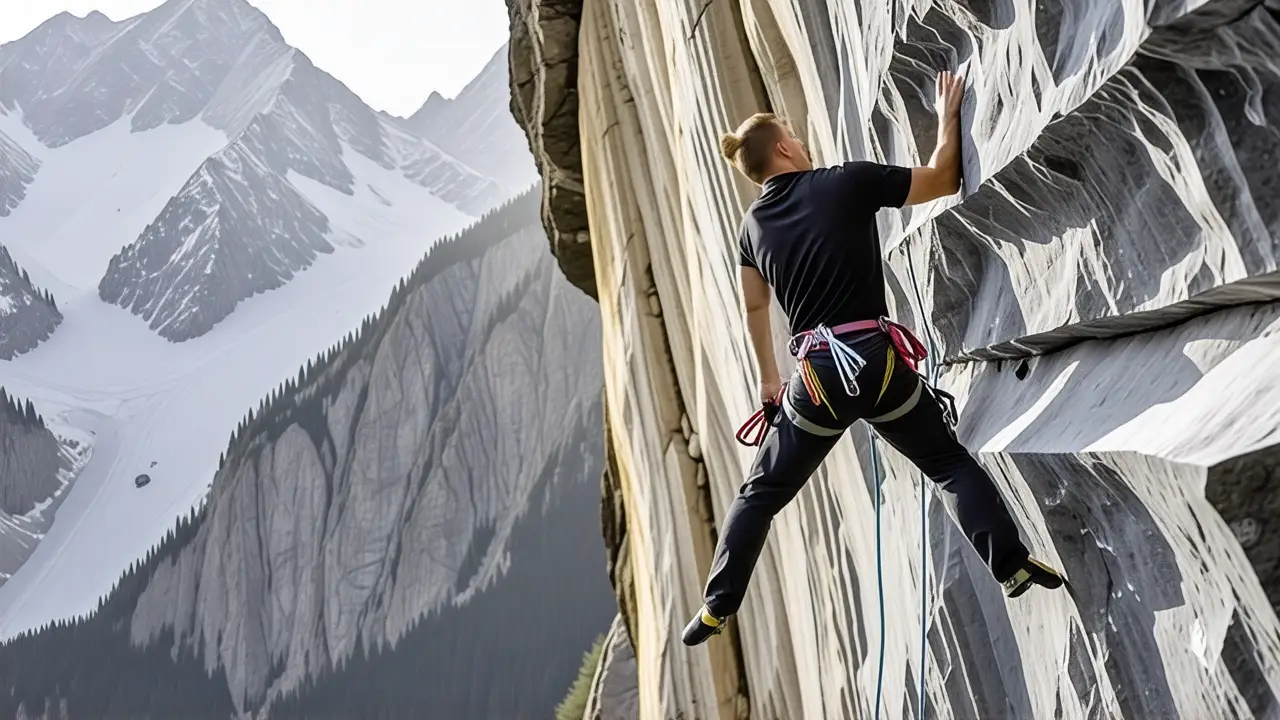 Un alpinista captura la fuerza en la roca
