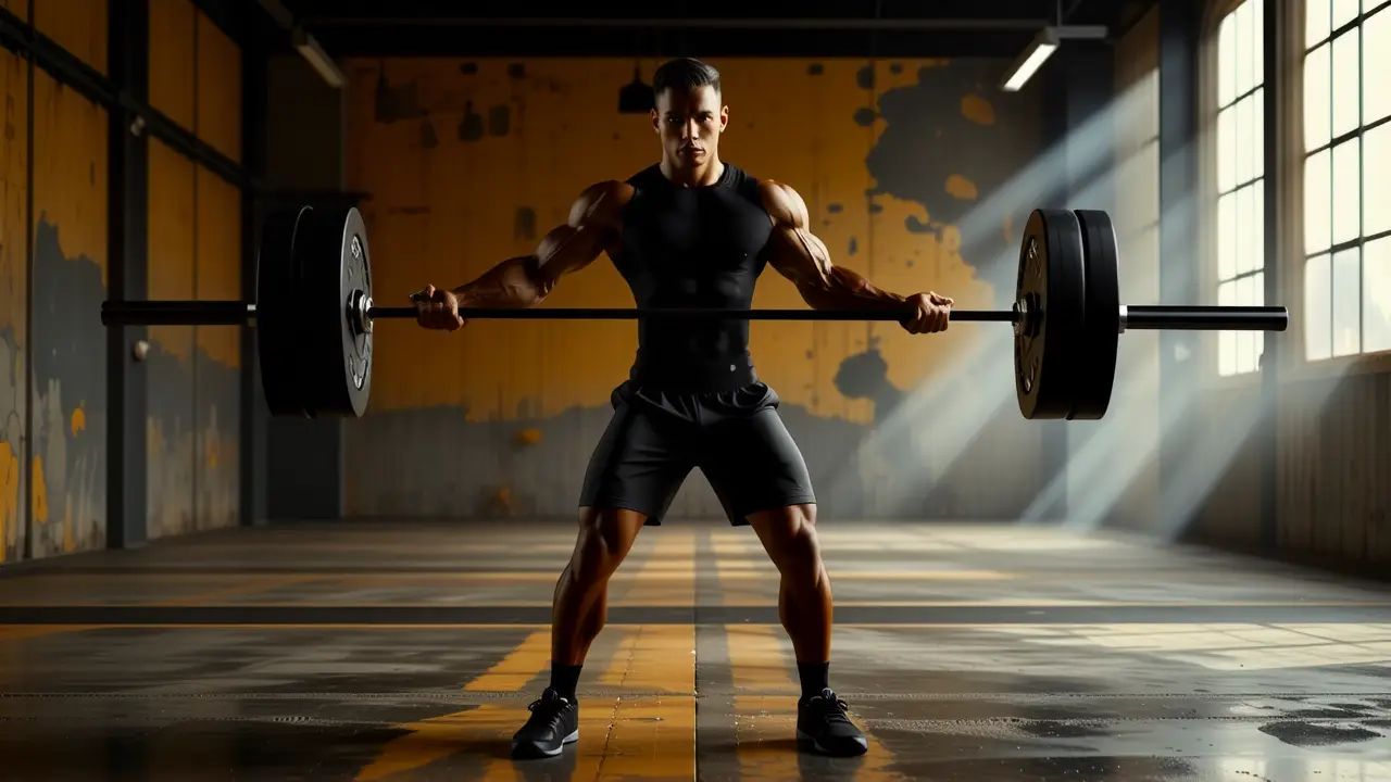 Atleta español musculoso levanta peso dramáticamente