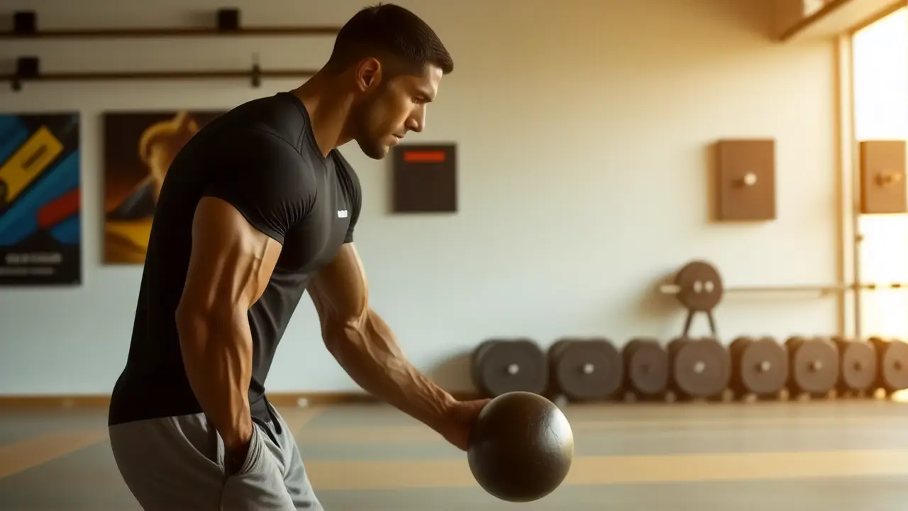 Un atleta español musculoso levanta una pelota