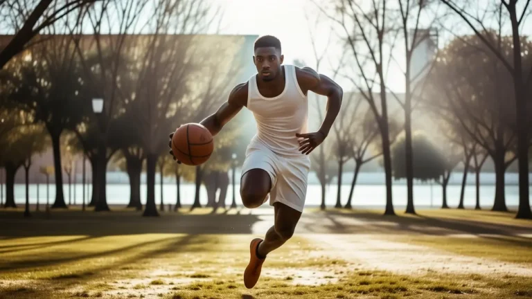 Un hombre atlético salta en la luz