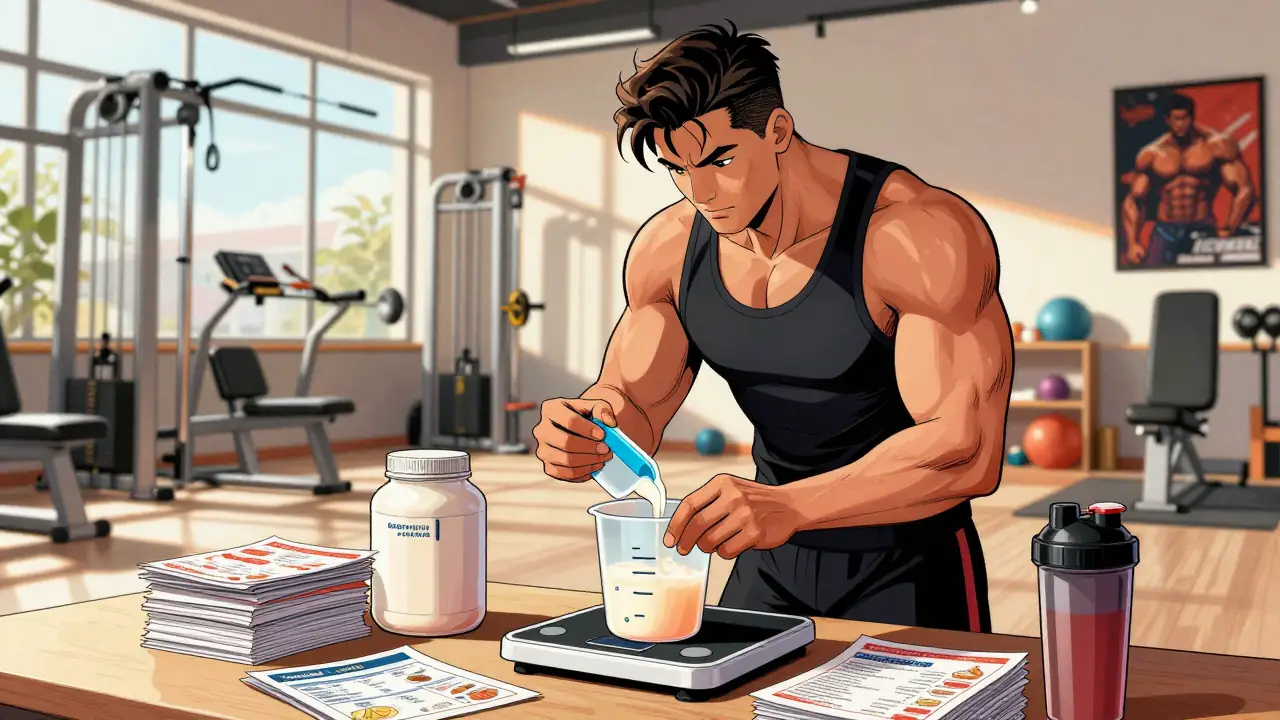 Un hombre calcula proteínas en su gimnasio
