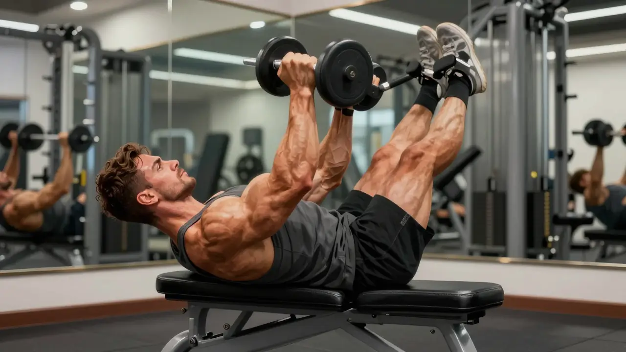Hombre musculoso levanta pesas con intensidad