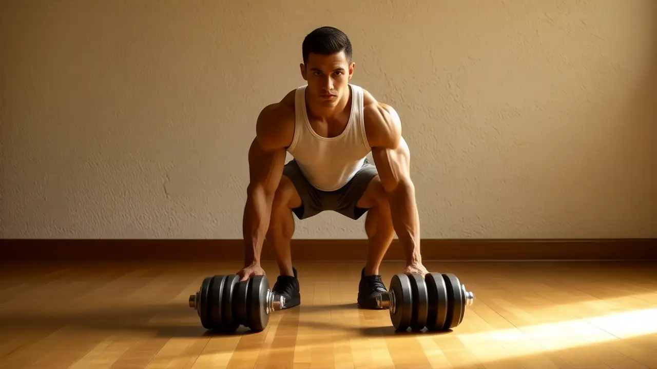 Un atleta español se ejercita con dumbbells