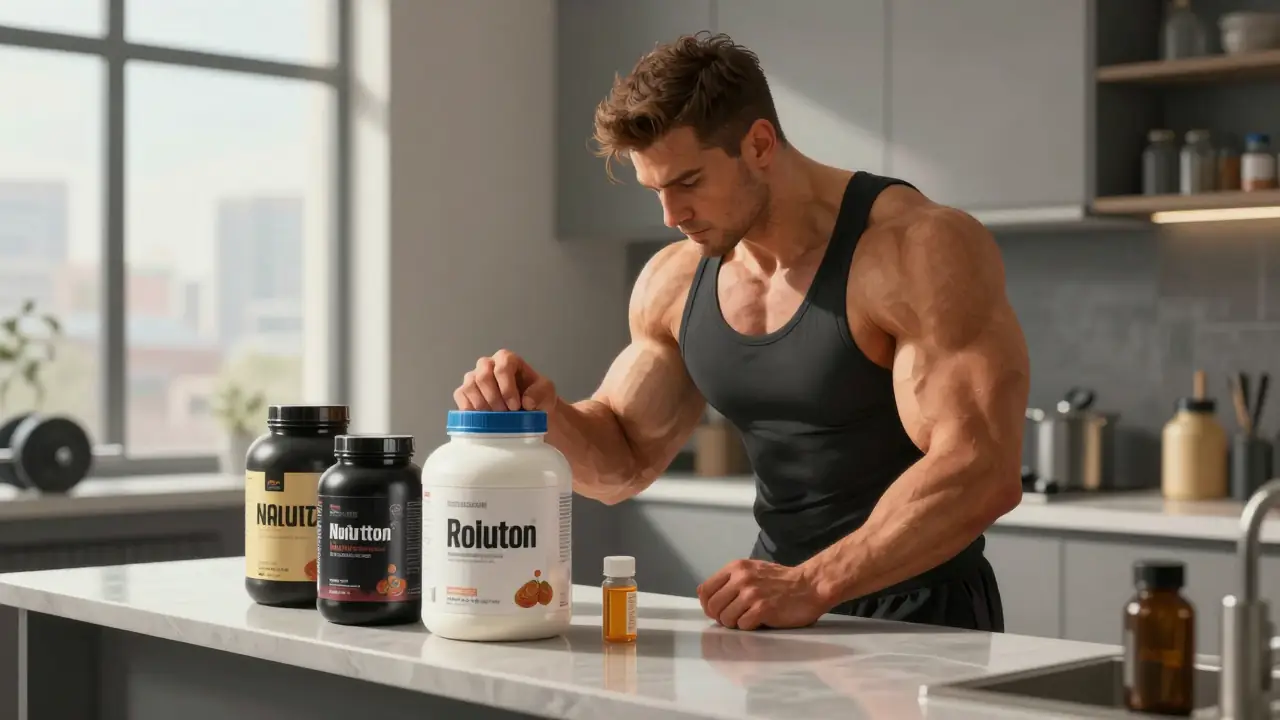 Un atleta evalúa suplementos bajo luz matutina