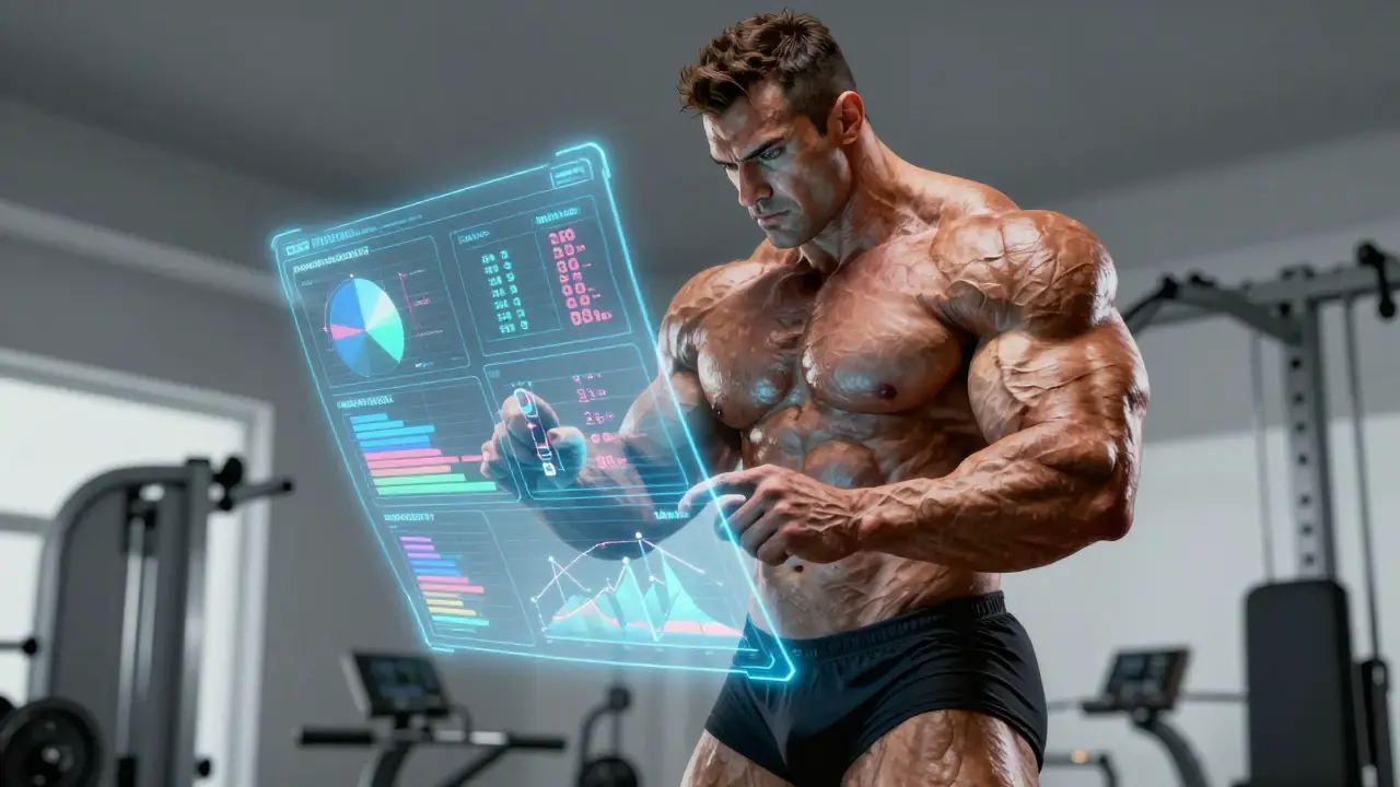 Un culturista analiza datos nutricionales holográficos