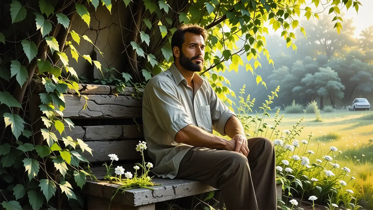 Un hombre contemplativo en la luz dorada