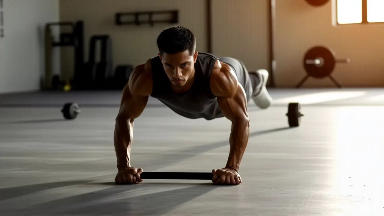 Un atleta español fuerte realiza ejercicio en luz dorada