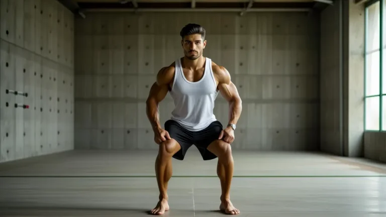 Un hombre atlético se ejercita en un gimnasio minimalista