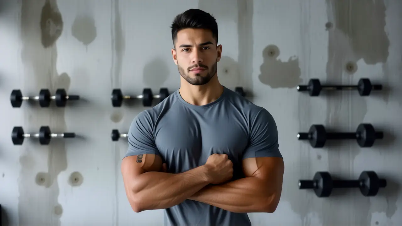 Un hombre atlético en estudio fotográfico