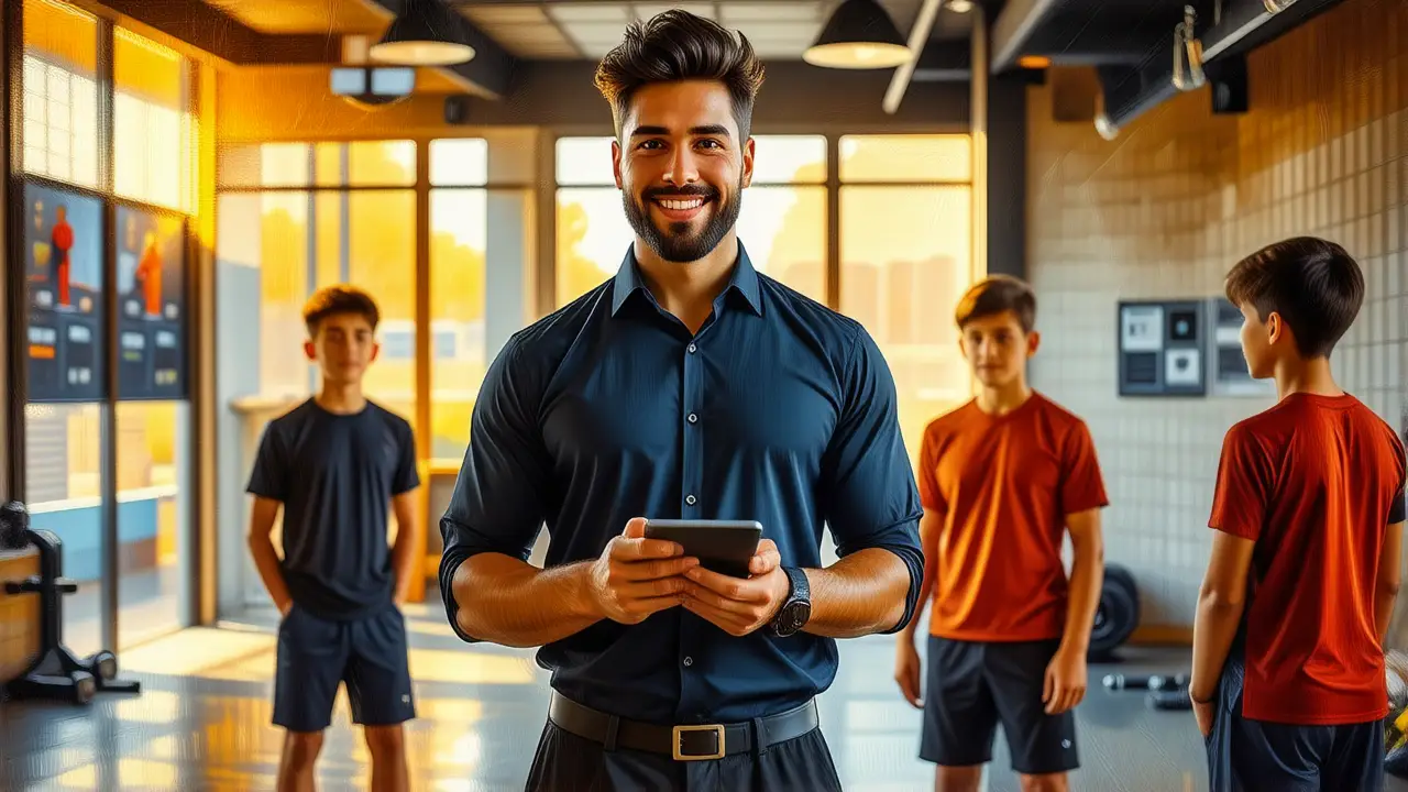 Entrenador español confiado en gimnasio moderno
