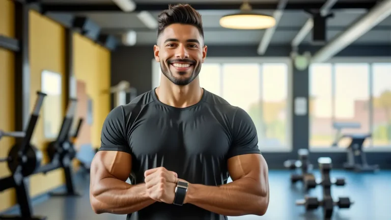 Entrenador atlético transmite energía en gimnasio