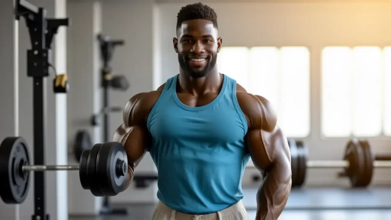 Un hombre atlético y seguro en gimnasio