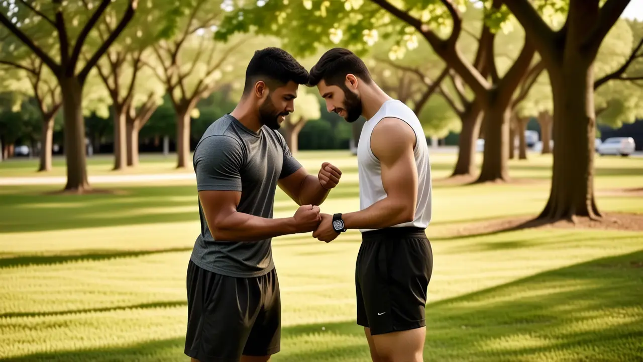 Entrenador atlético ayuda a cliente en parque