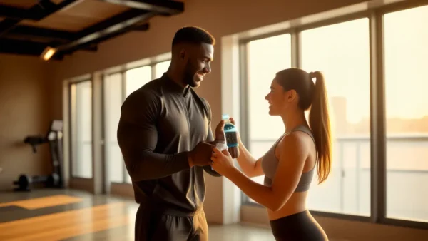 Entrenador atlético inspira a mujer en gimnasio