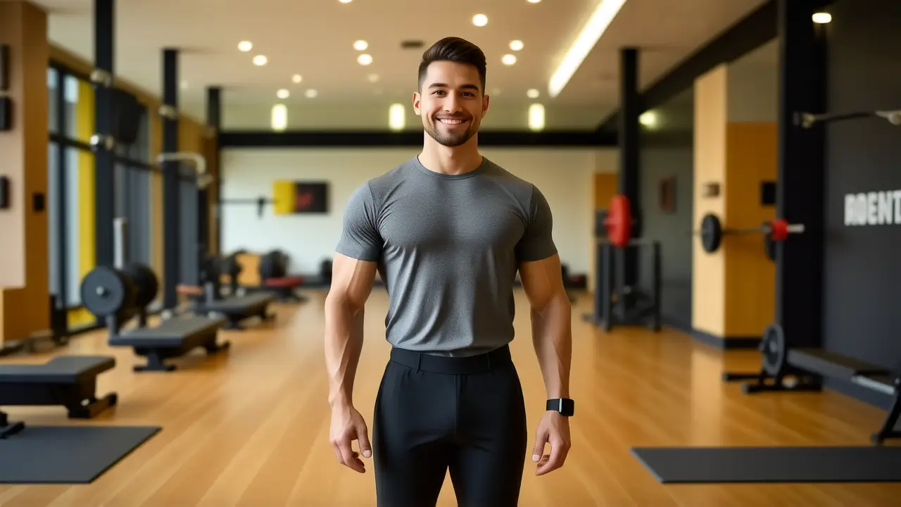 Un entrenador atlético transmite confianza en gimnasio