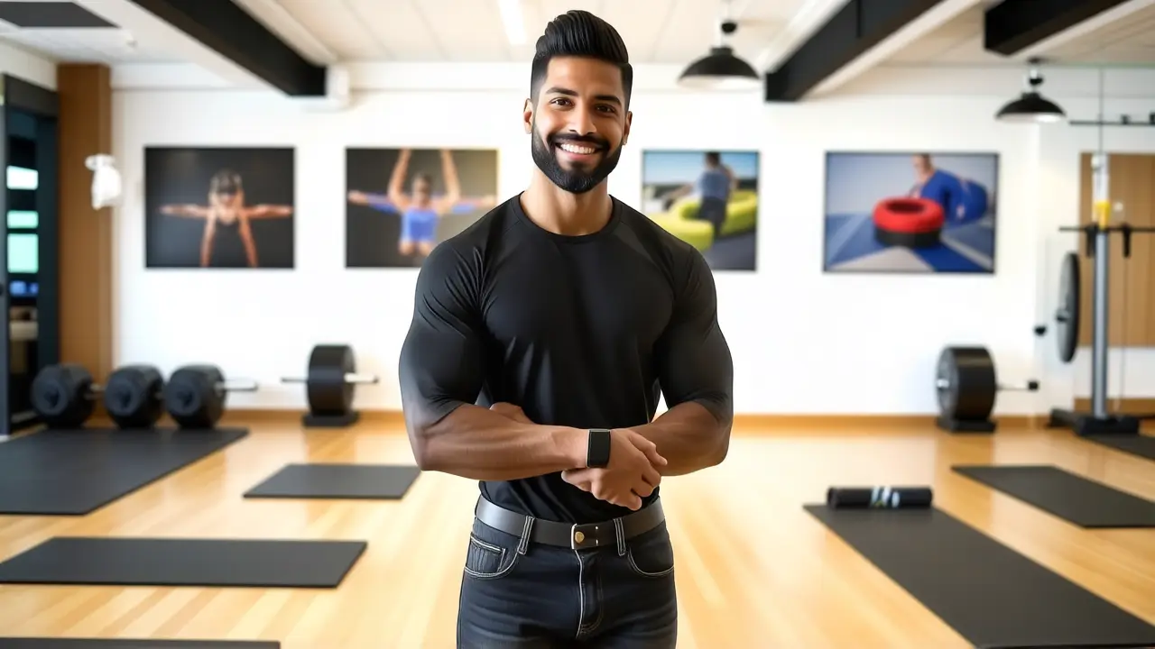 Un entrenador atlético transmite confianza en gimnasio