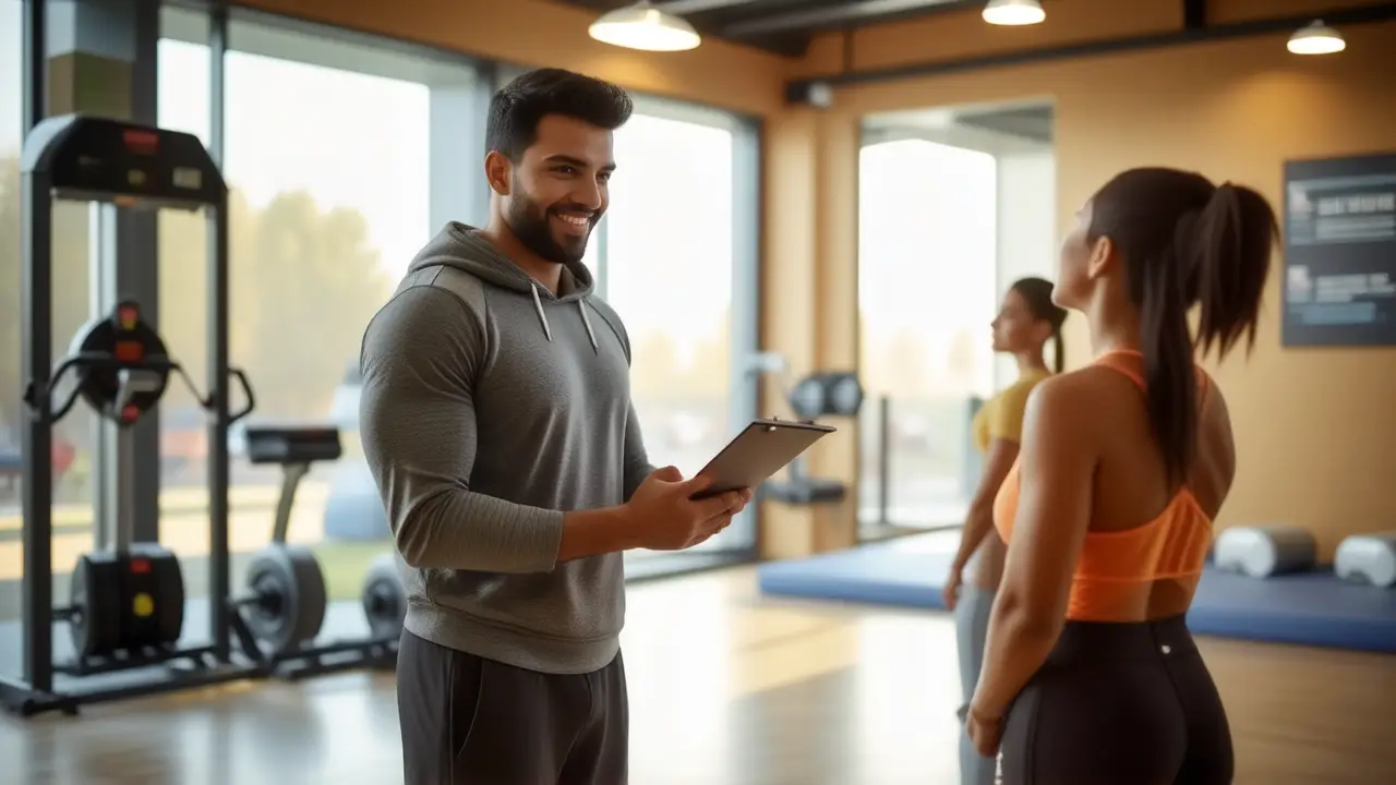 Un entrenador atlético transmite confianza en gimnasio moderno