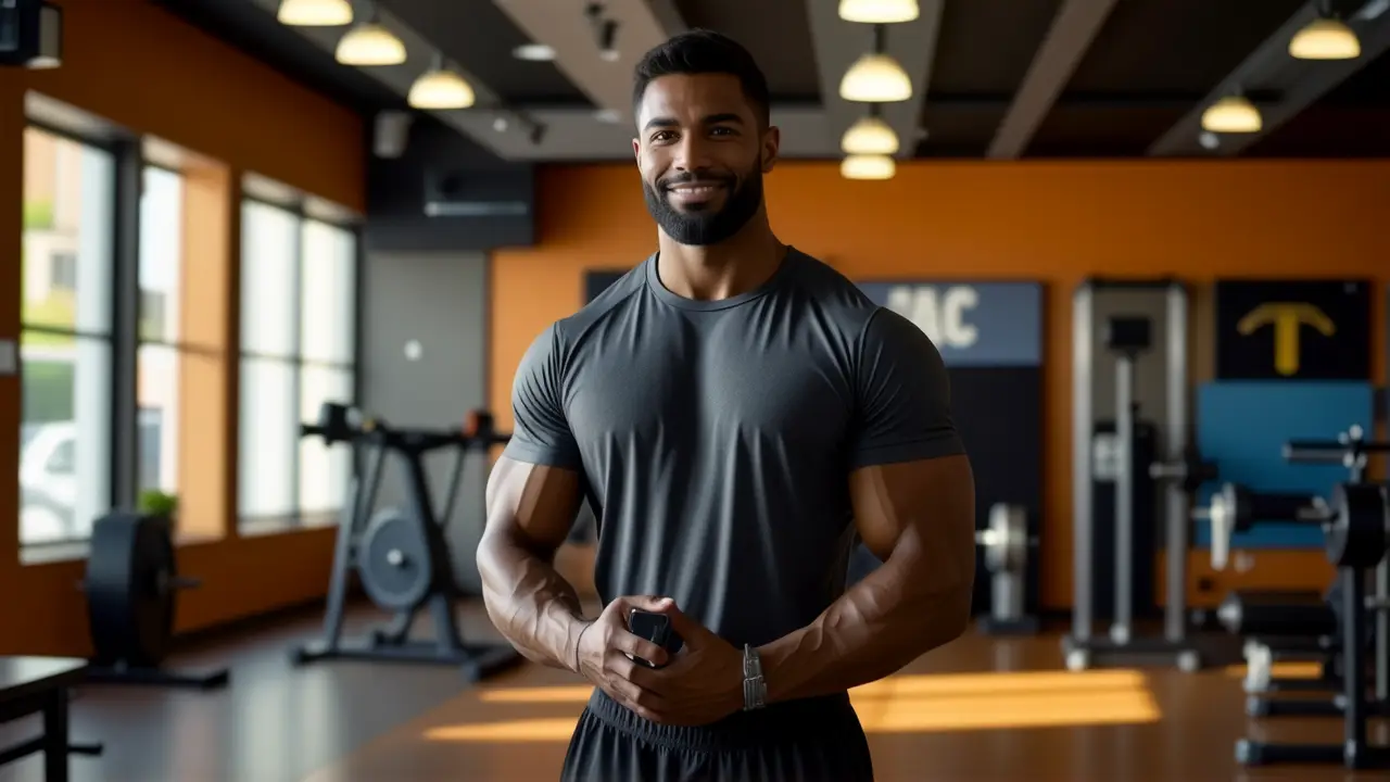 Entrenador Personal Torrejón: Tu Mejor Forma 4 Un hombre atlético transmite energía en gimnasio