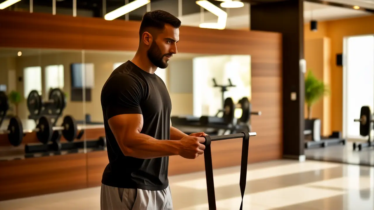 Entrenador atlético demuestra ejercicio en gimnasio moderno