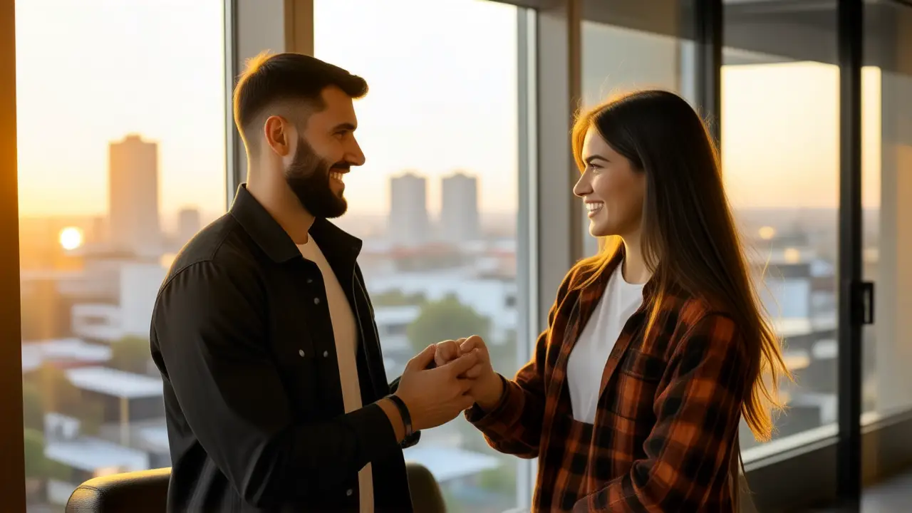 Entrenador español confiado guía con éxito a su clienta