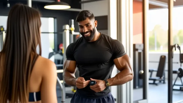 Entrenador atlético guía a su clienta en gimnasio moderno