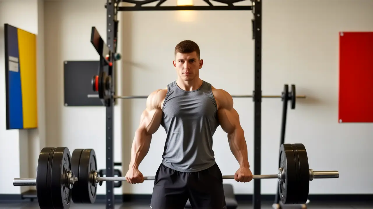 Un hombre atlético levanta pesas en estudio