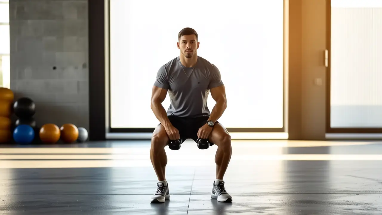 Un hombre atlético levanta pesas en gimnasio
