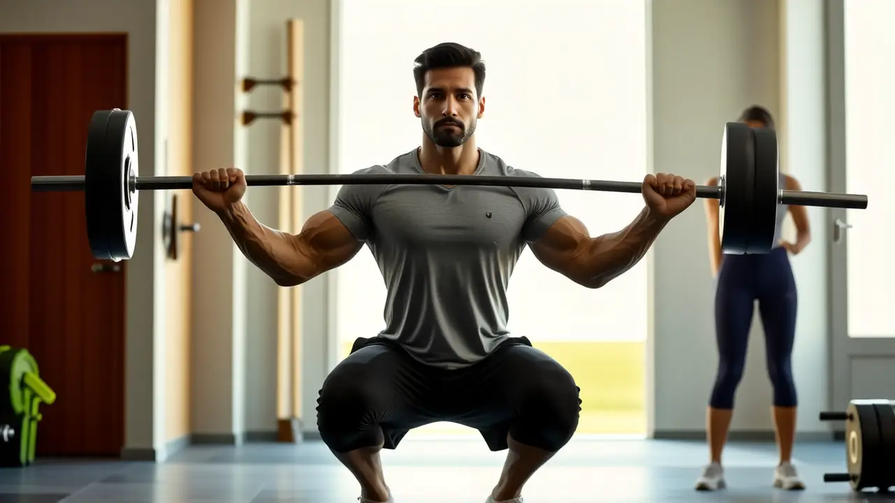 Un hombre atlético entrena con su compañera en gimnasio