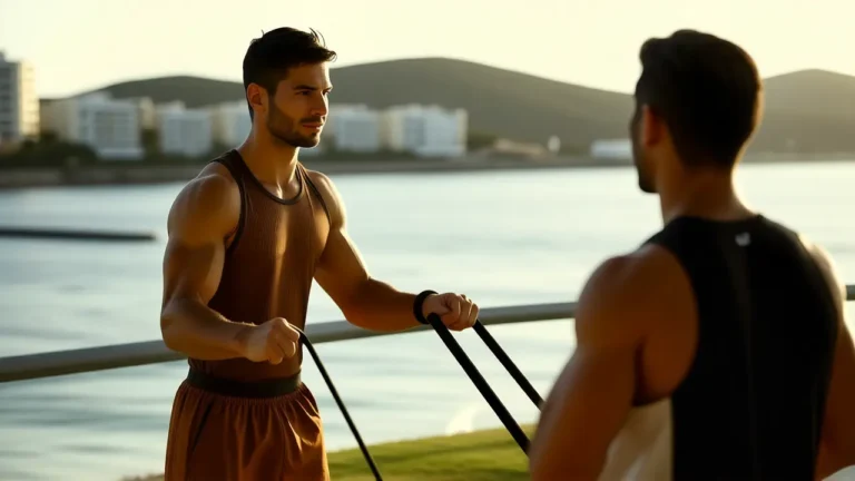 Un atleta español musculoso captura la luz dorada