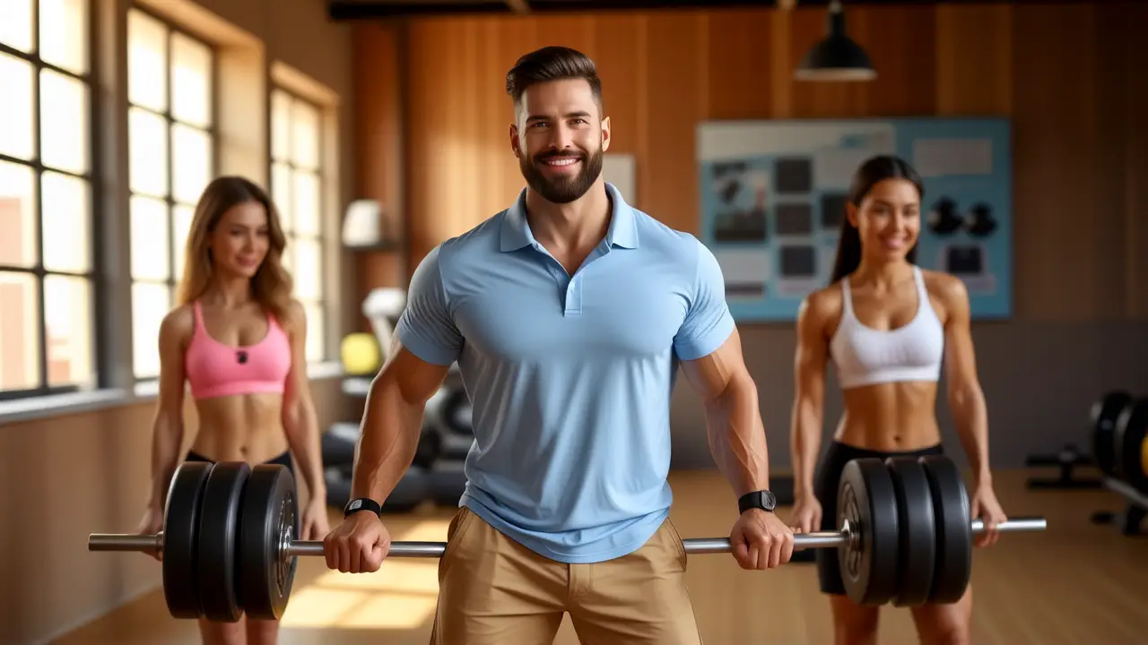 Un hombre atlético sonríe en el gimnasio