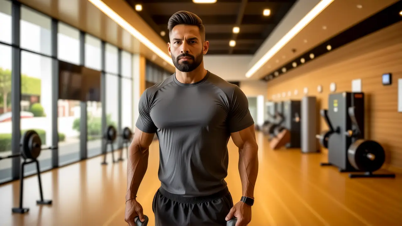 Un hombre atlético inspira salud en gimnasio