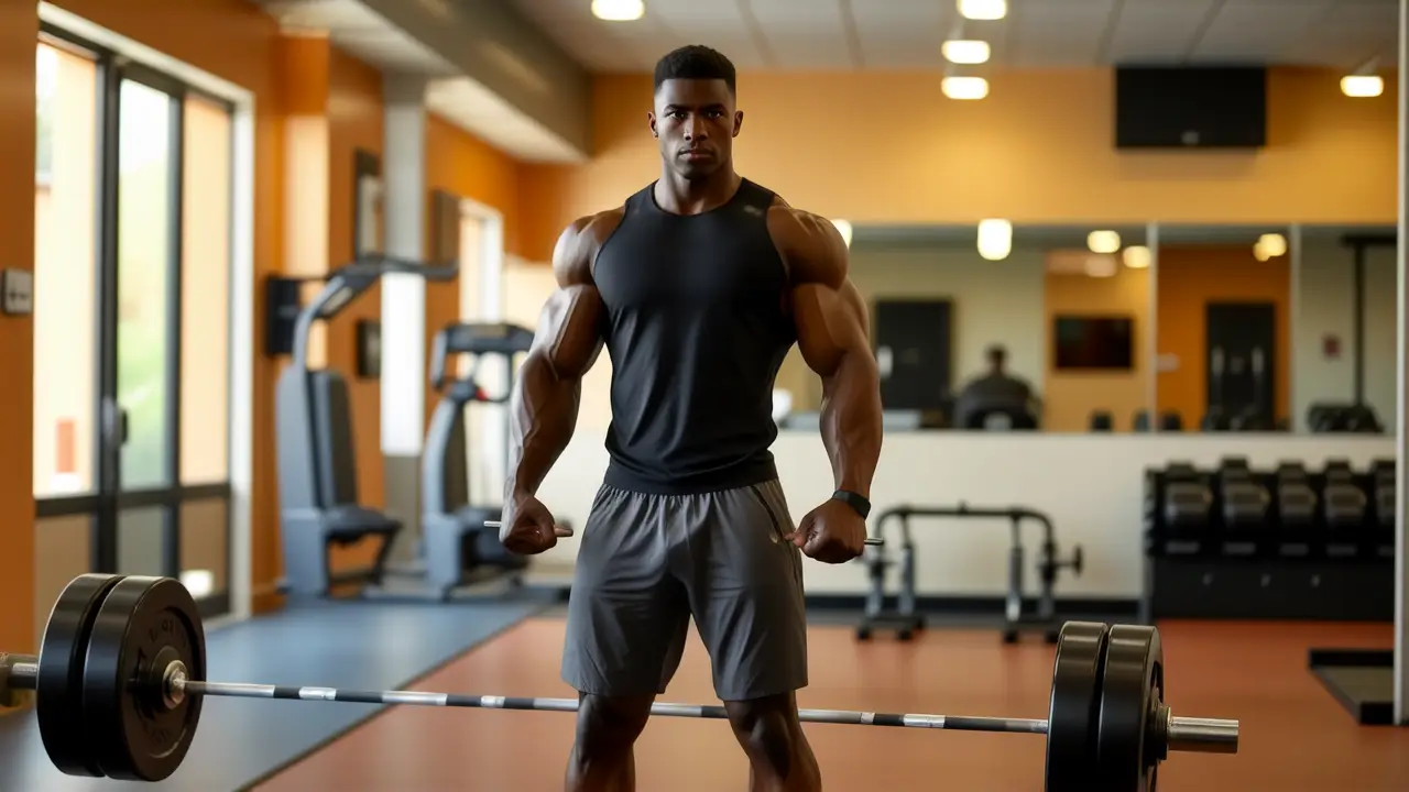 Atleta español fuerte levanta pesas en gimnasio