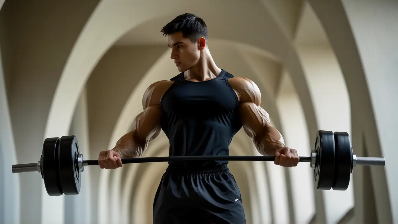 Un atleta español musculoso desafía la arquitectura en el gimnasio