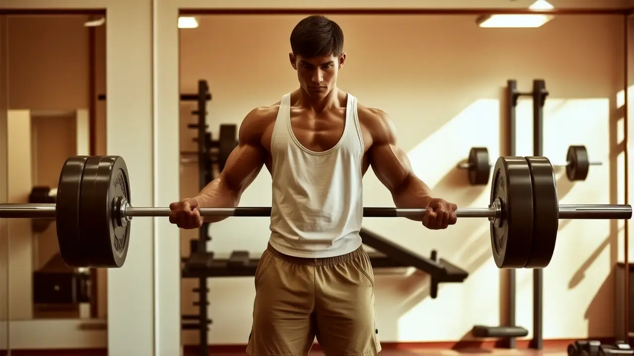 Atleta español musculoso en estudio fotográfico