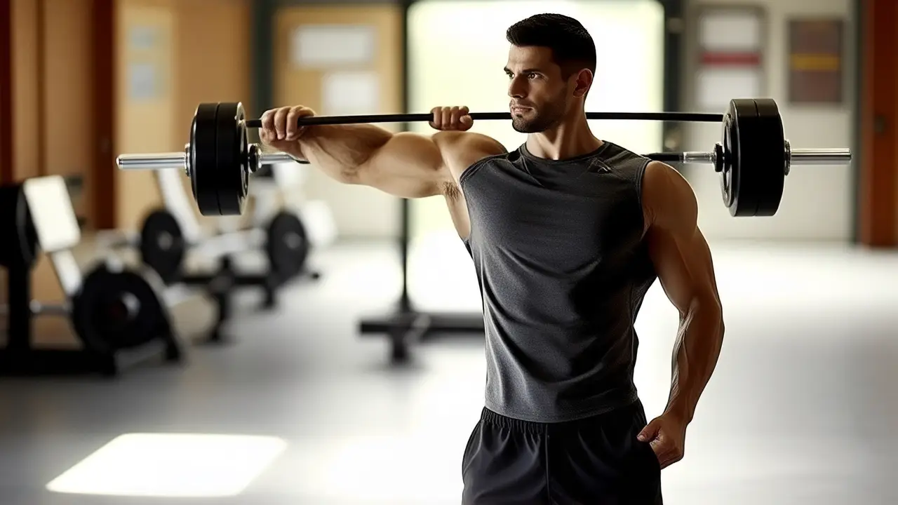 Un hombre atlético levanta pesas en calma