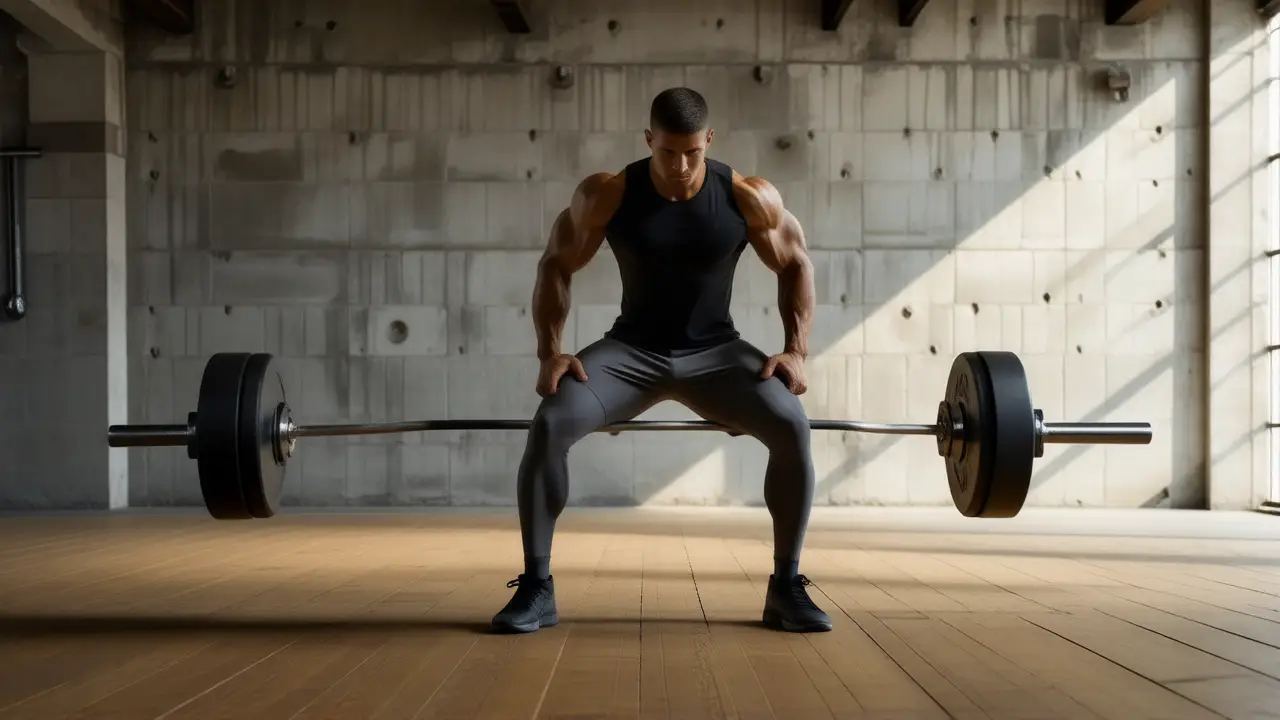Atleta español musculoso en gimnasio austero