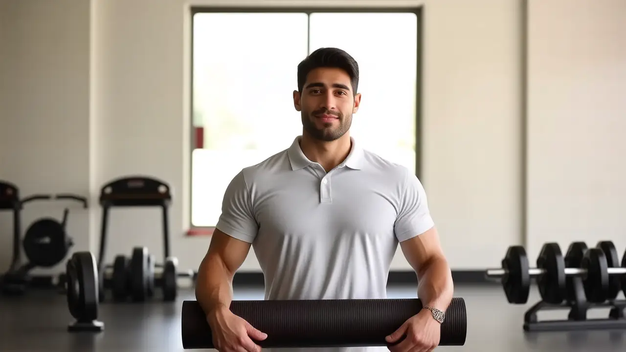 Un hombre atlético estira yoga en luz cálida