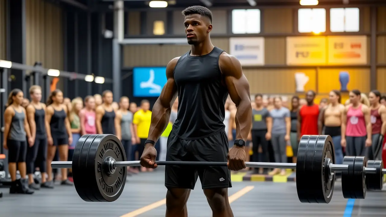 Atleta español concentrado levanta pesas en competición