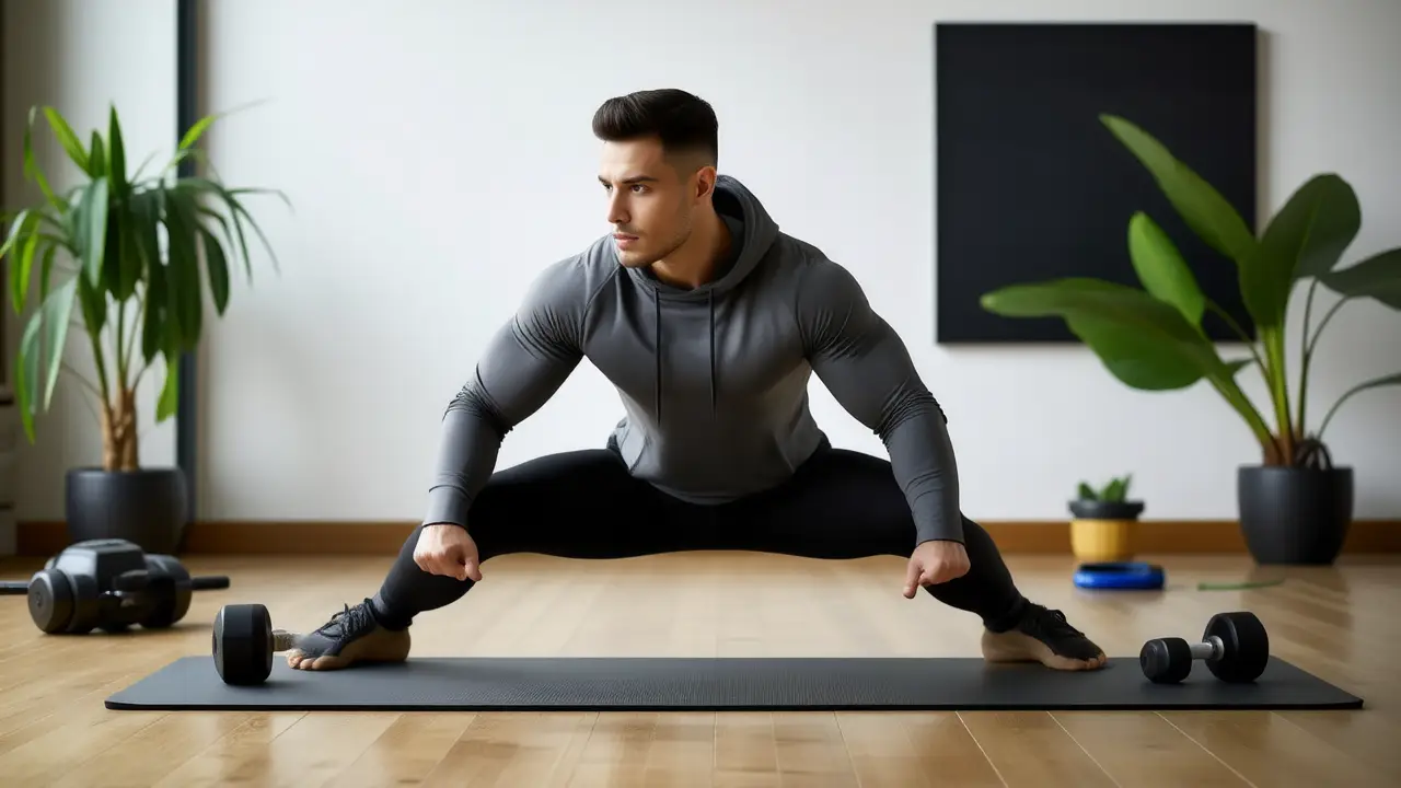 Un hombre atlético en gimnasio luce determinación y fuerza