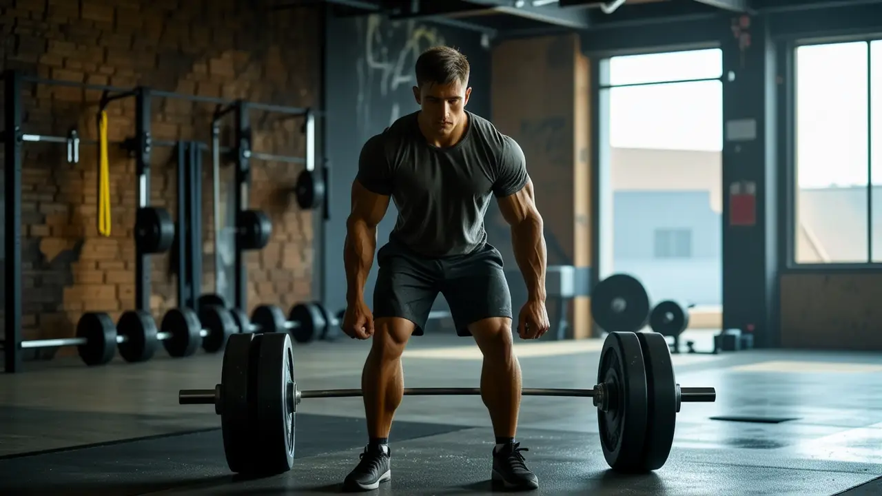 Un atleta español se esfuerza en un gimnasio oscuro